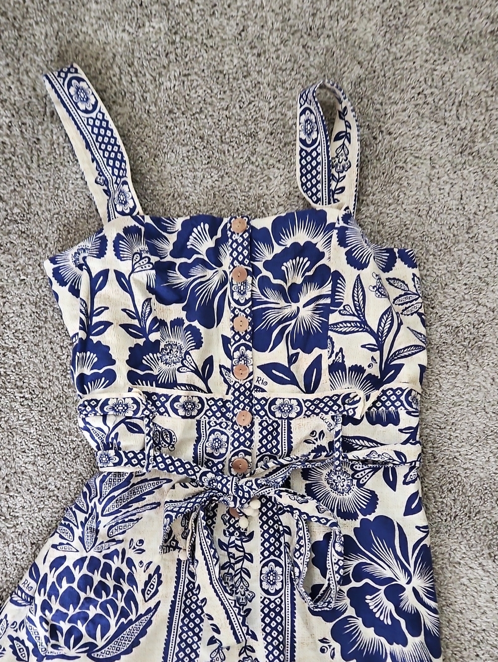 Nwt Farm Rio Blue and White Floral Tie-Waist Romper L - Picture 4 of 12